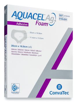 Aquacel® Ag Pansament Absorbant Sacral, Antimicrobian, Silicon Moale, Impermeabil, Hydrofiber® Technology, 20 x 17 cm, Convatec, 5 Buc