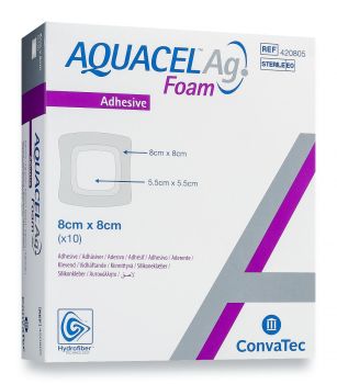 Aquacel® Foam Ag, Pansament Absorbant, Antimicrobian, Adeziv, Silicon Moale, Spuma Poliuretanica, Impermeabil, Convatec, 10 Buc
